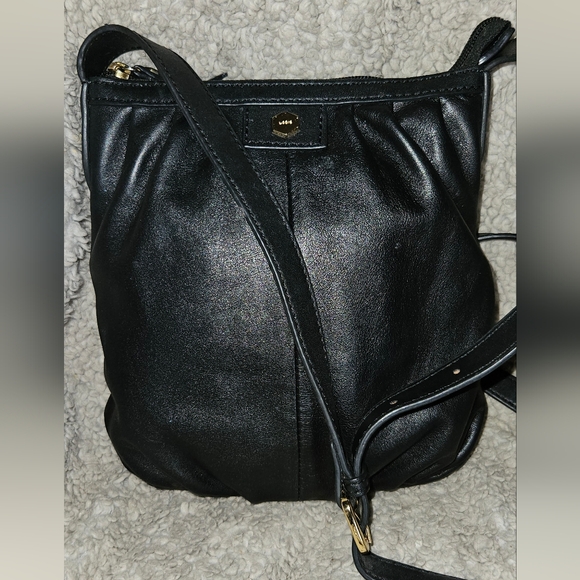 Lodis RFID Black Leather Crossbody Bag Zip Close  Adjustable Strap Purse - Picture 3 of 16